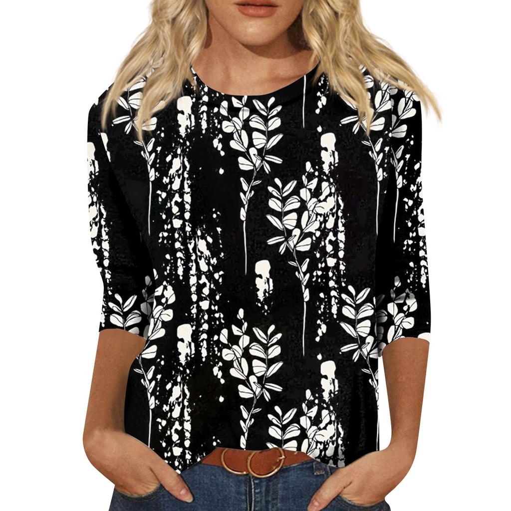 3/4-Ärmel-Shirts für Damen, süße Oberteile, grafische T-Shirts, Blusen, lässig, Übergröße, Basic-Oberteile, Pullover