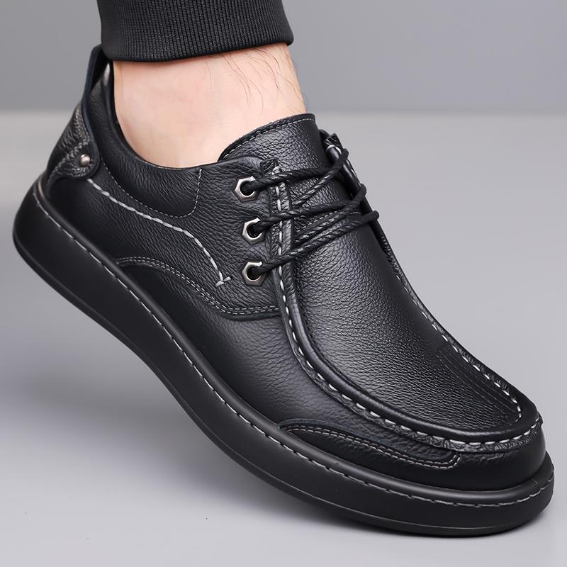 Fashion Men's Leisure Genuine Leather Shoes Fashion Male Skate Shoes Comfortable Leather Hiking Sneakers Outdoor Travel Driving Footwear