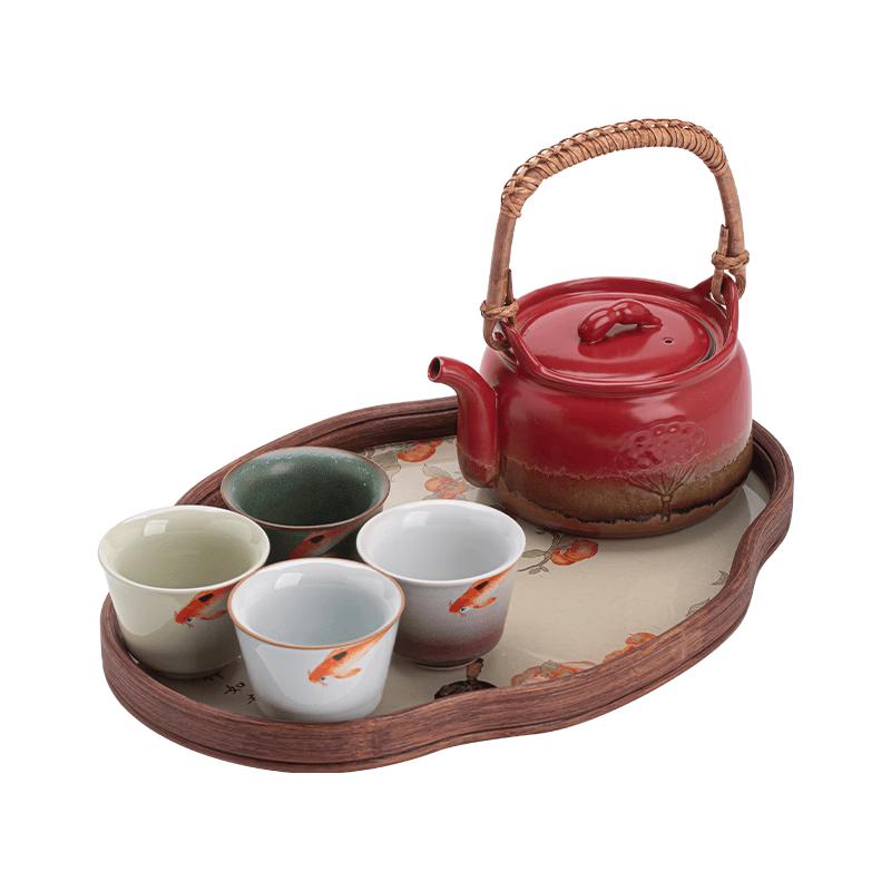 Forbidden City Palace Red Ceramic Tea Set