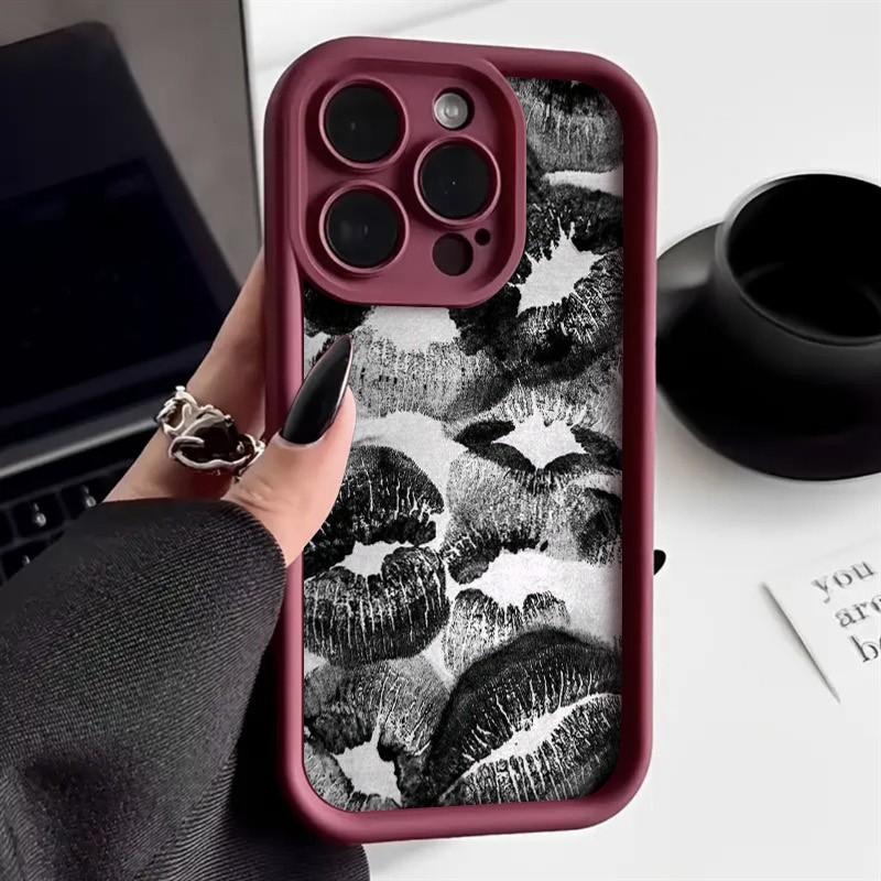 Black Lip Printed Pattern Phone Case For Xiaomi Redmi Note 14 Pro Plus 5G 14 13 12 11 10 Redmi 14C 13C 12C Silicone Bumper Cover