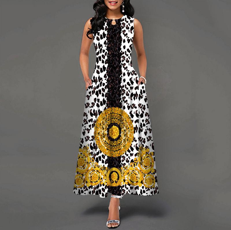 Urban Chic Printed Polyester Sleeveless Maxi Dress For Work And Casual Wear