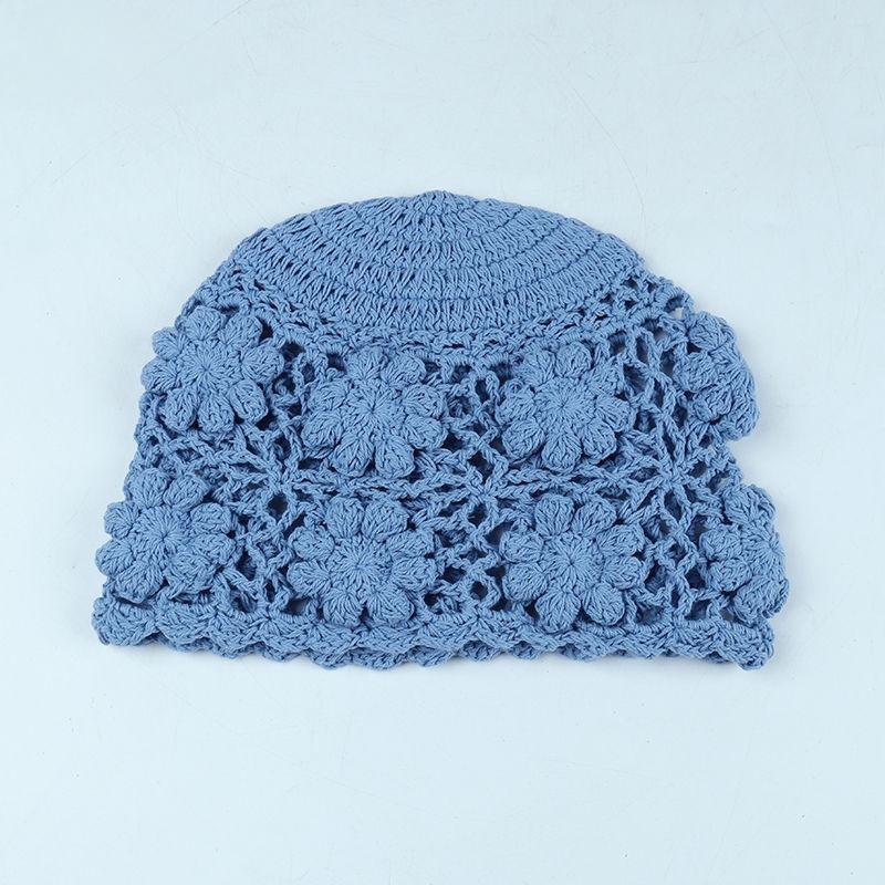 Pălărie de lână croșetată manual cu un singur strat pentru femei, plasă goală respirabilă, turban cu flori pentru exterior