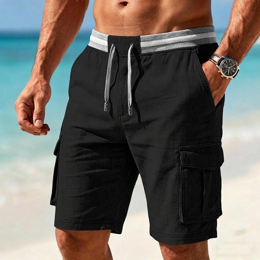 Pantalones Cortos Cargo para Hombre con Cintura Elástica y Cordón, Transpirables Casuales de Verano