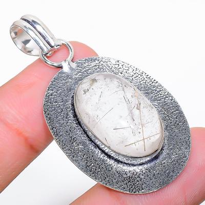 Golden Rutile Handmade Gemstone 925 Sterling Silver Jewelry Pendant 1.97" I6c82