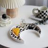 Checkerboard Color Entrance Hall Living Room Moon-Shaped Tray Water Cup Scented Headband Small Decorative Moon Tray