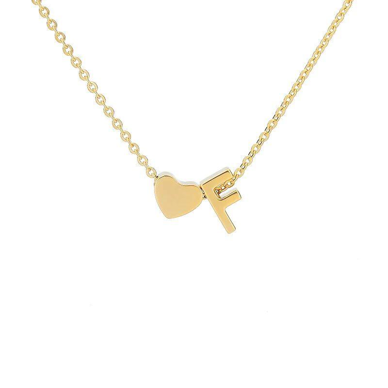 Stainless Steel Gold Heart & Alphabet Bead Necklace A-Z