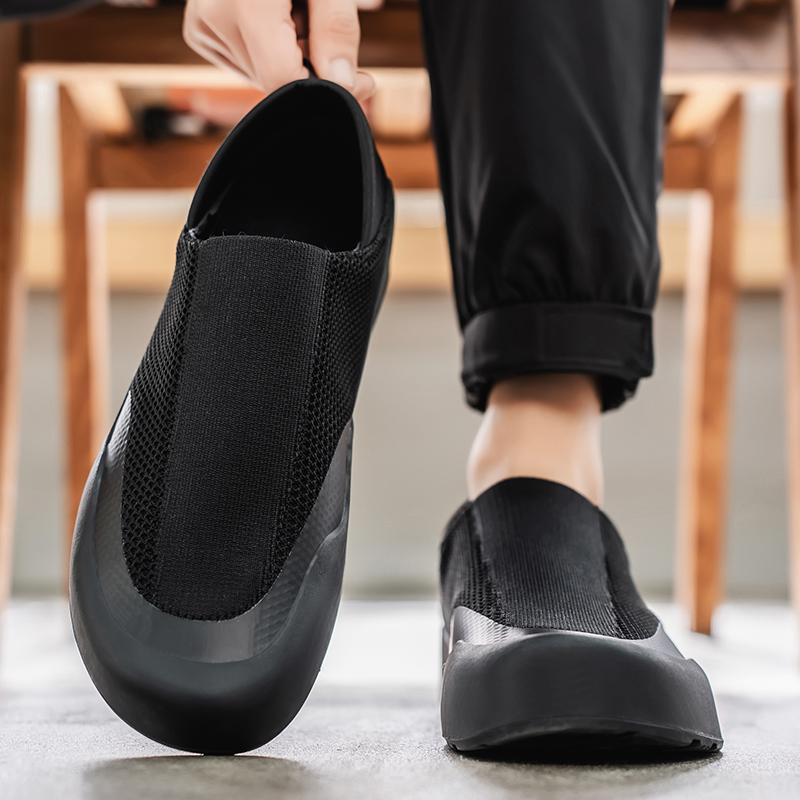 

Весенние мужские сетчатые дышащие туфли, черные туфли с мягкой подошвой, мужские низкие нескользящие повседневные спортивные туфли с одной педалью 44 чёрный