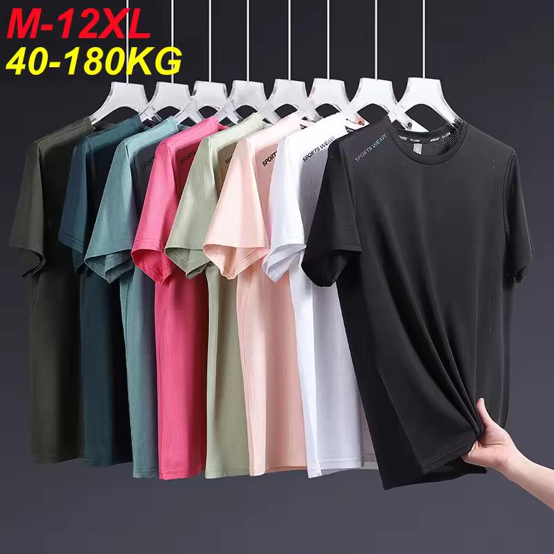 180kg 12xl 11xl 10xl 9xl T-Shirts Men Extra Large Size Quick Dry Round Neck Short Sleeve Oversized Tops Tee Big Loose Clothing