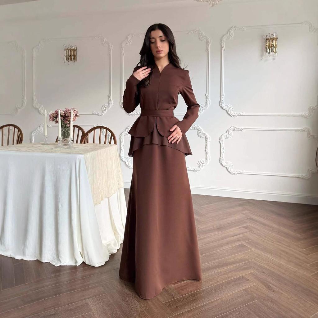 2025 cross-border European and American autumn new cardigan temperament V-neck long-sleeved top waist-wrapped hip long skirt women's clothing