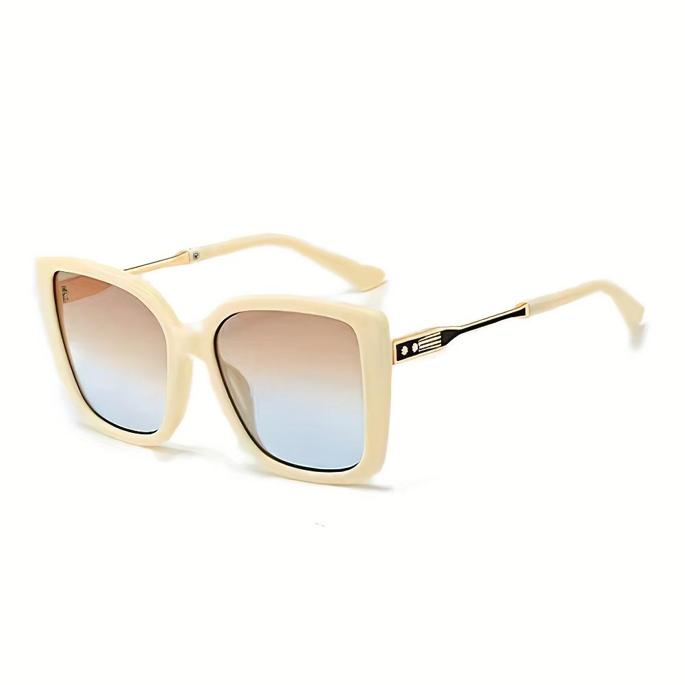 Women'S Fashionable Oversized Gradient Glasses - Rectangular Metal Frame with Decorative Hinge