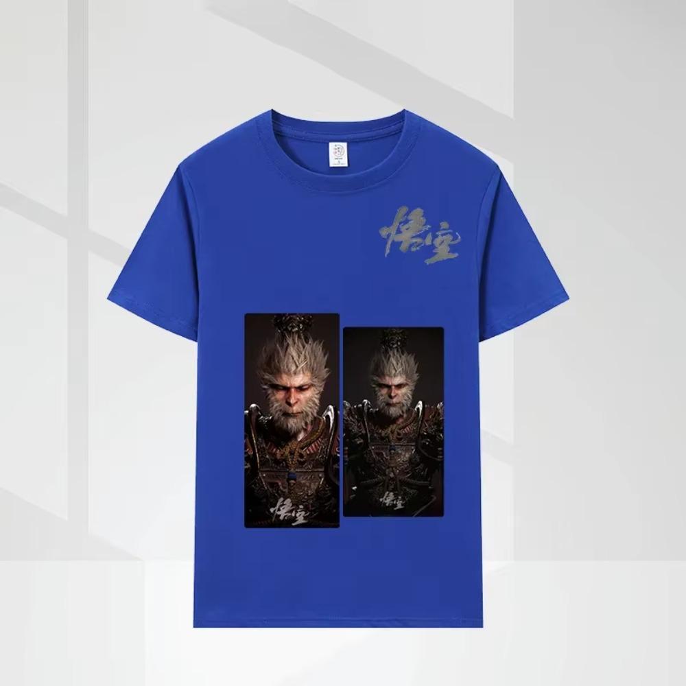 

Футболка с принтом Game Black Myth Wukong, летняя хлопковая футболка с коротким рукавом, повседневная модная одежда с круглым вырезом, одежда для активного отдыха, молодежная мужская одежда S синий