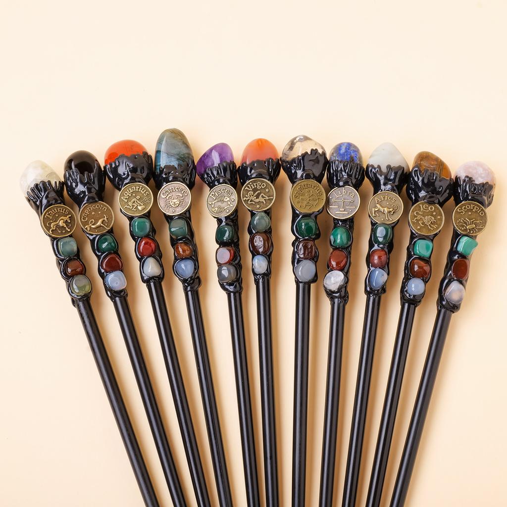 1pc Natural crystal Rolling Stone twelve Constellations scepter Magic wand Handmade DIY fairy wand magic wand propscrystal tower