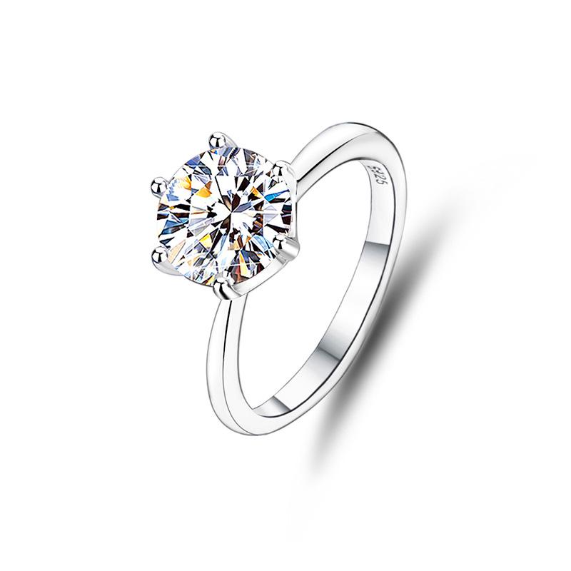 Moissanite 2-Carat D-Color Engagement Ring: European & American Fashion, S925 Silver, Classic Six-Prong Design