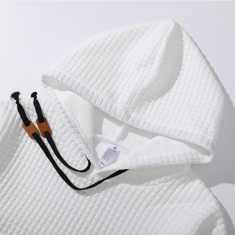 Men's Waffle Pattern Hoodie Spring Autumn Casual Pullover Sweatshirt Outdoor Sports Hoodie Tops Male Clothing