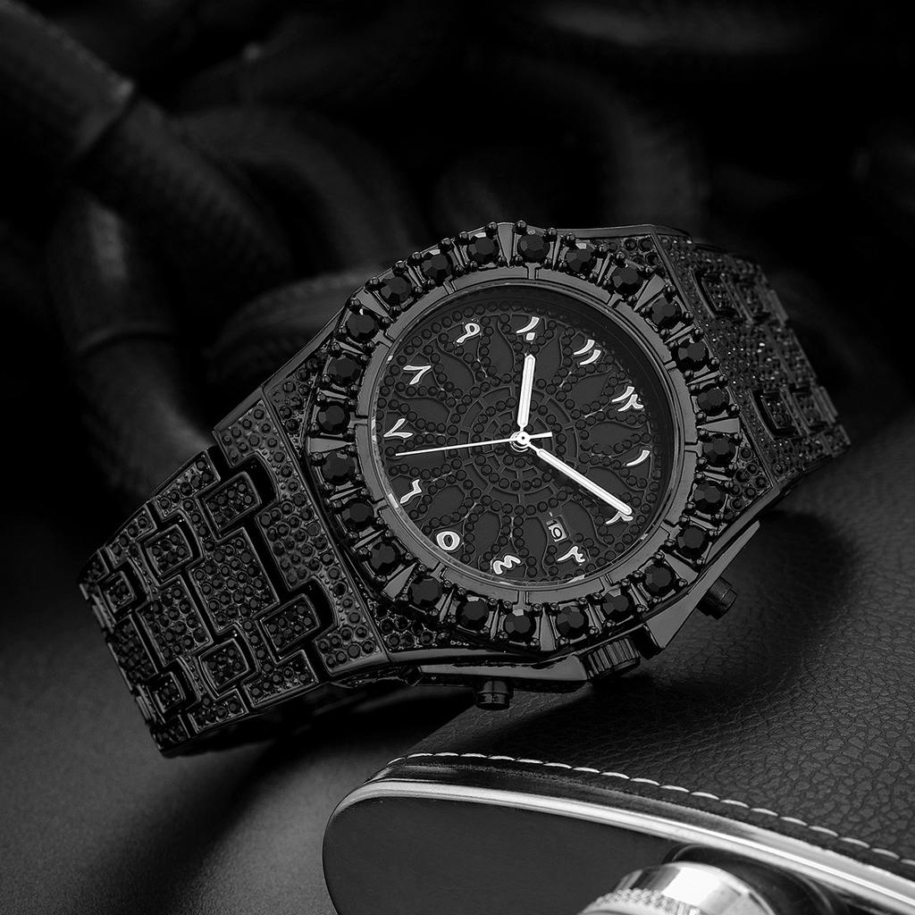 MISSFOX's new popular hip-hop niche design full-diamond Arabic scale men's watch