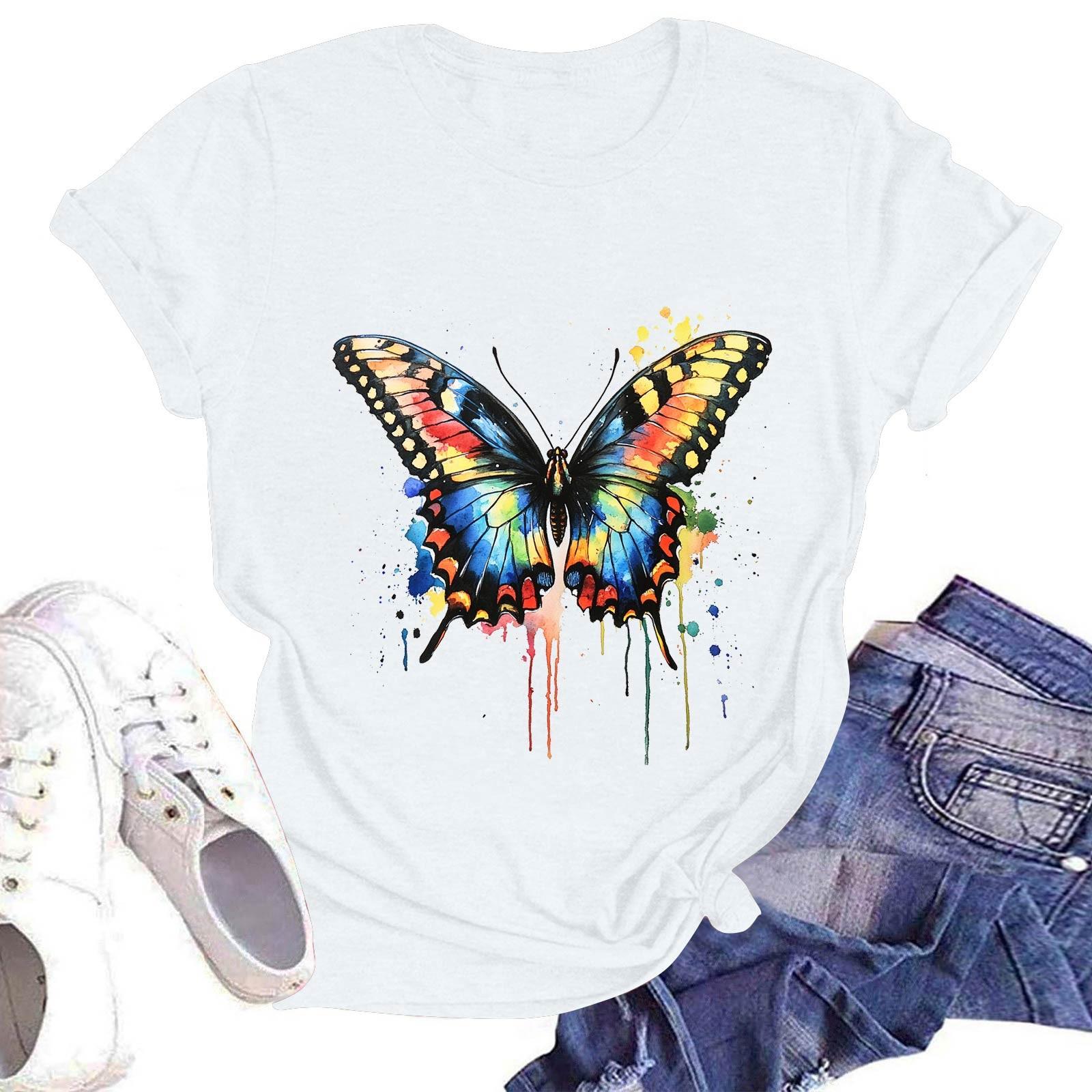 

Жіноча повсякденна футболка з круглим вирізом, коротким рукавом, пуловер з принтом XL білий