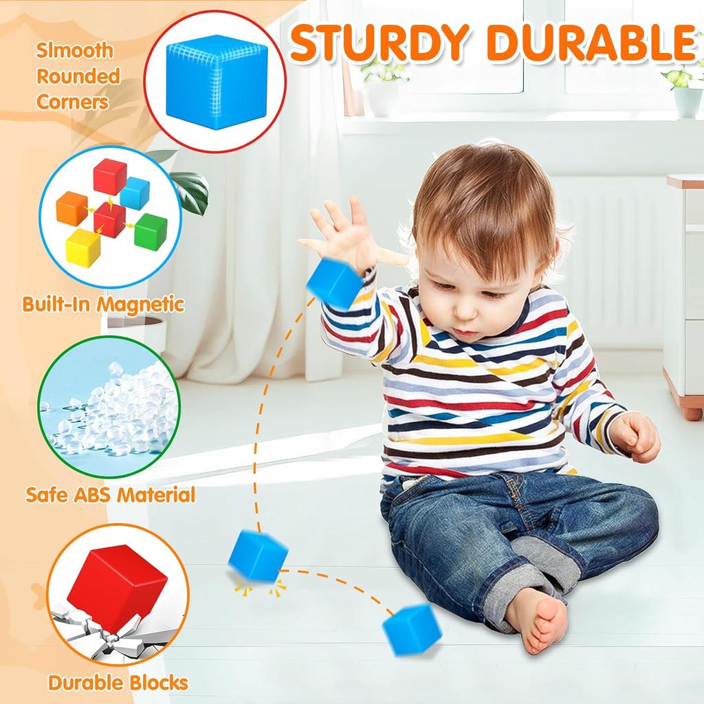 Magnetic Blocks,1.41 inch Large Building Blocks for Kids Ages 3-5 4-8 Sensory Magnetic Cubs for Kids 1-3 Preschool Educational Gifts Toys for