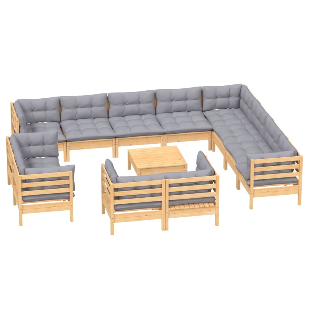 Vidaxl 13-Cz. Tuin Lounge Set, Grijze Kussens, Grenenhout