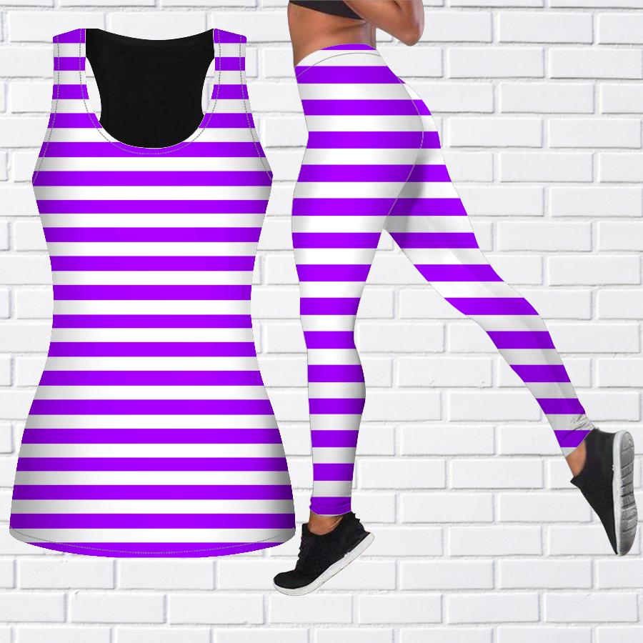 

Экипировка для йоги с черным полосатым принтом для женщин, модные леггинсы для тренировок, спортивные повседневные штаны для фитнеса и йоги M фиолетовый