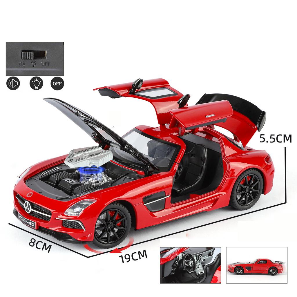 1/24 Benz SLS AMG Transparent Engine Hood Alloy Car Diecasts & Toy Vehicles Car Model Miniature Scale Model Car for Children