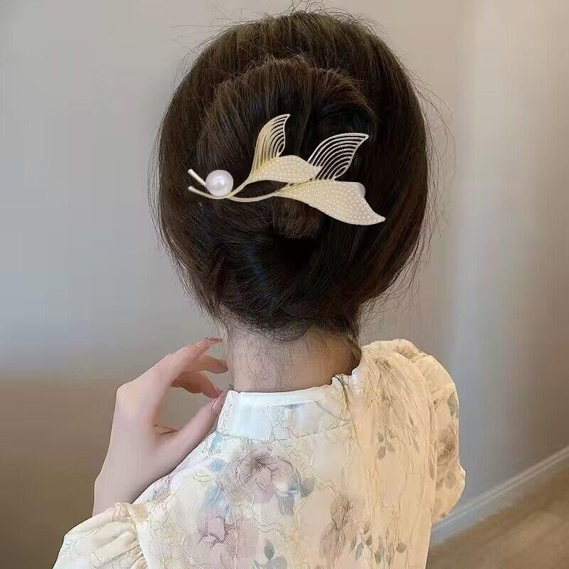 2023 אישיות חדשה סיכת ראש זנב דג וינטג 'פנינת ריינסטון קליפים לשיער עתיקות נשים תכשיטי אביזרי שיער Hanfu