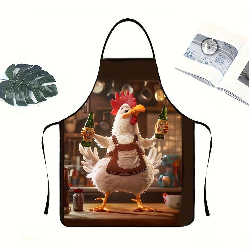 Funny Rooster Beer Print Apron, Washable, Kitchen & Household Work Protective Apron