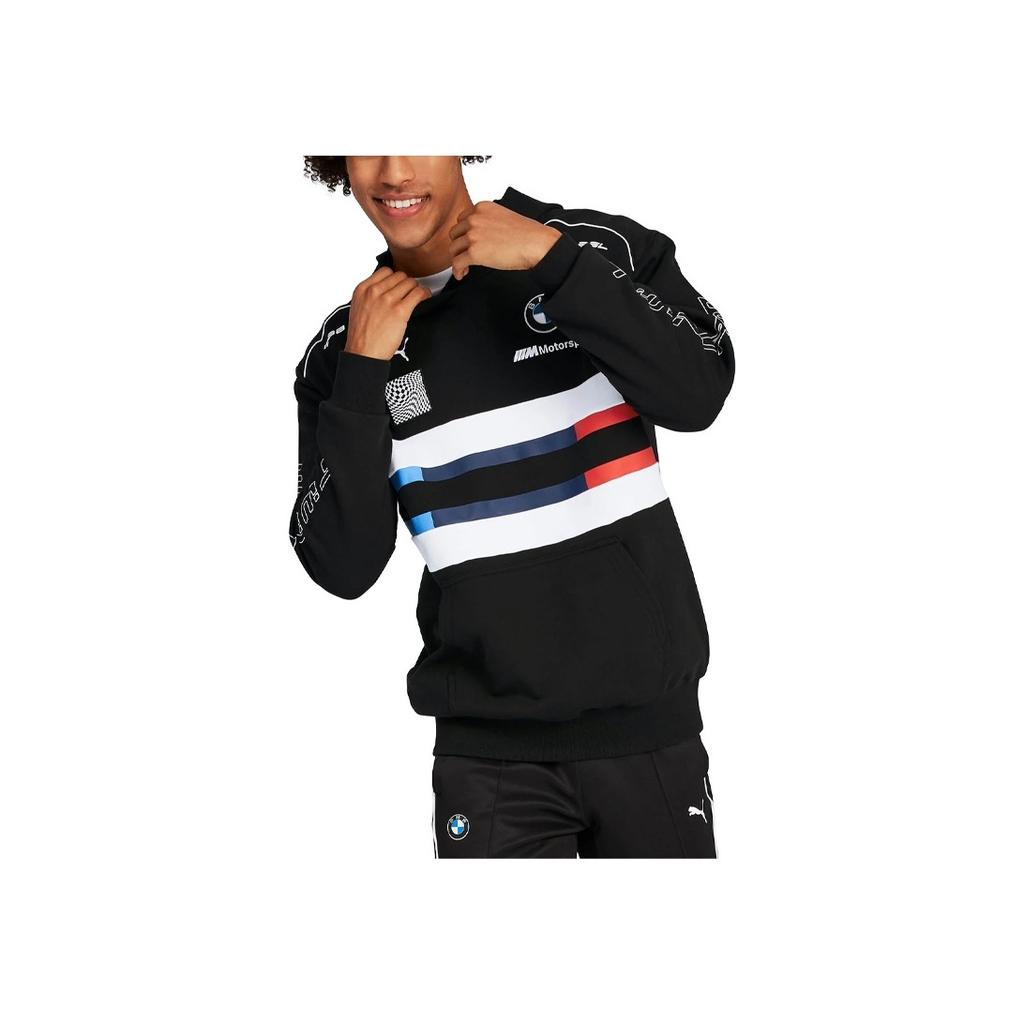 Puma BMW Motorsport Logo Print Color Block Hoodie Men Tops Black 595181-01