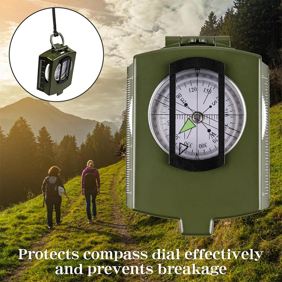 Tactische Survival Kompas - Waterdicht & Schokbestendig met Vizierfunctie, Karabijnhaak & Etui voor Militaire Wandelnavigatie