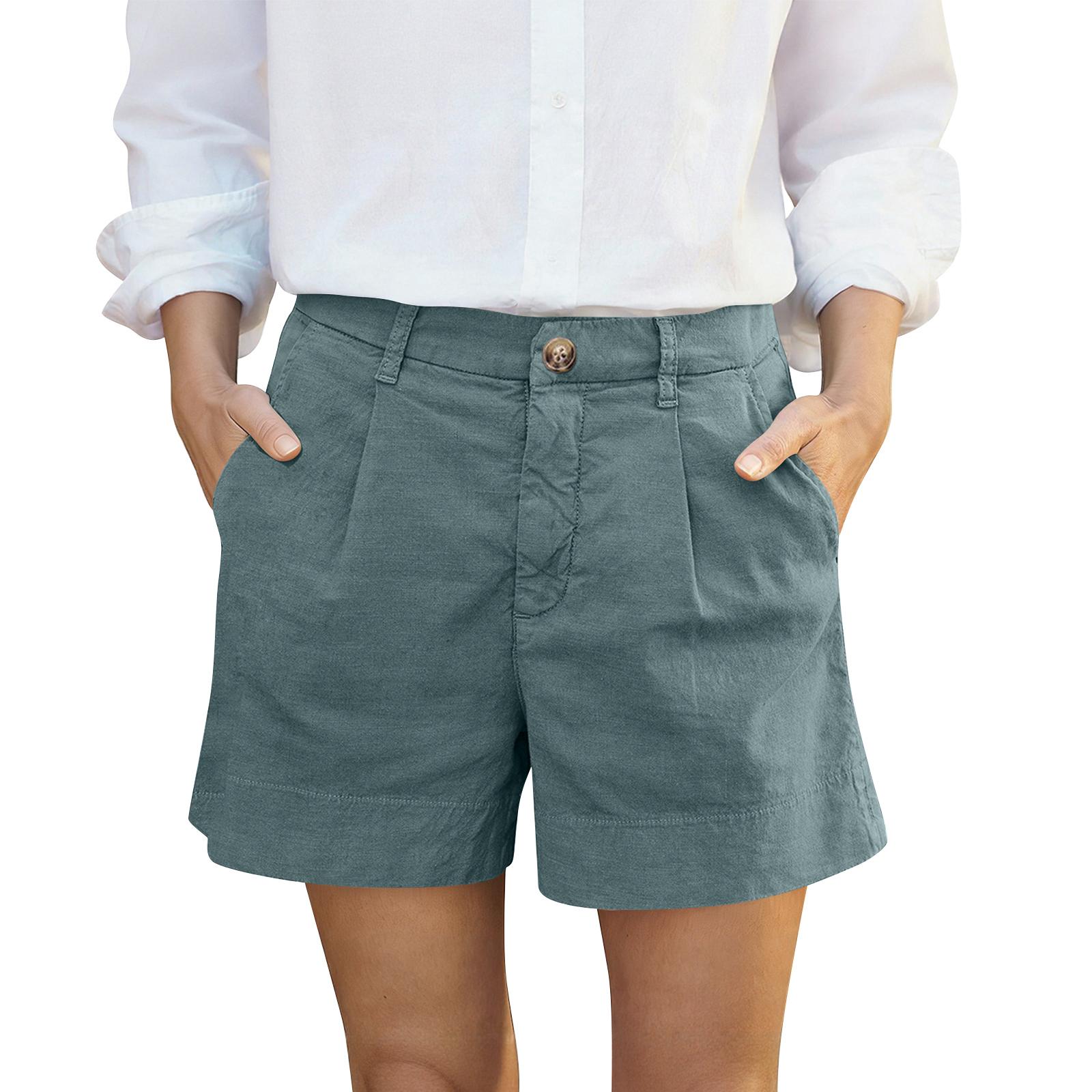 

Women s Cotton And Linen Shorts, With Pockets, Button Closure, Business Casual . S