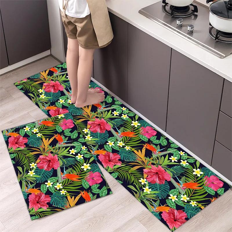 Simple Flower Kitchen Mat Bedroom Bedside Mat Entrance Door Mats Kitchen Mats for Floor Absorbant Waterproof Bathroom Carpet
