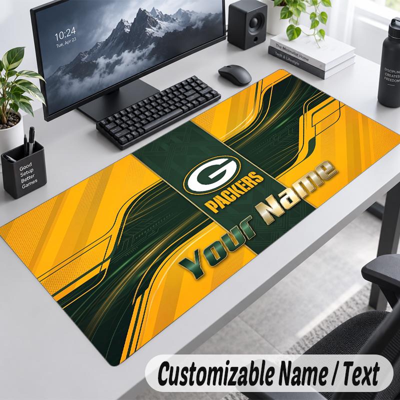 Custom Name Text Mouse Pad Green Bay Packers Personalized Desk Pad For Work And Gaming