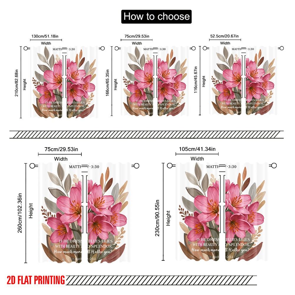 2pcs 2D Flat Printing Window Curtains Matthew 6 30 Flowers Beauty Splendor Polyester Without Electricity Party Decorations