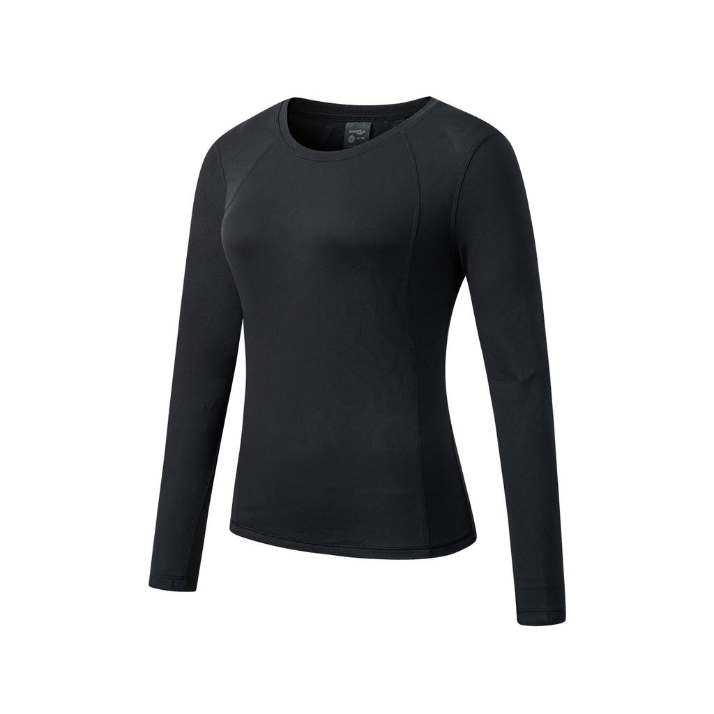 Saucony Running Training Soft Stretch Round Neck Long Sleeve T-Shirt Women tops Black SC1240031A-BK01