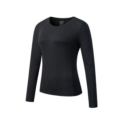 Running Training Soft Stretch Round Neck Long Sleeve T-Shirt Women Tops Black SC1240031A-BK01
