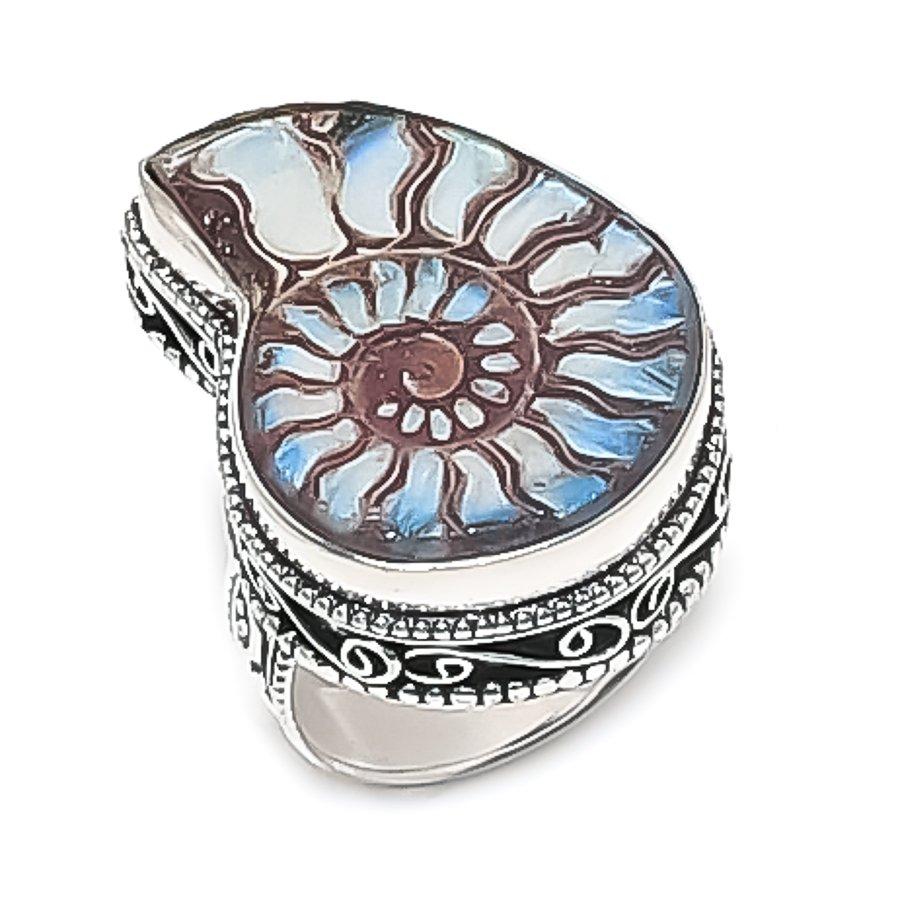 

Ископаемый аммонит Драгоценный камень Ювелирное изделие Кольцо из стерлингового серебра 925 пробы Размер 9