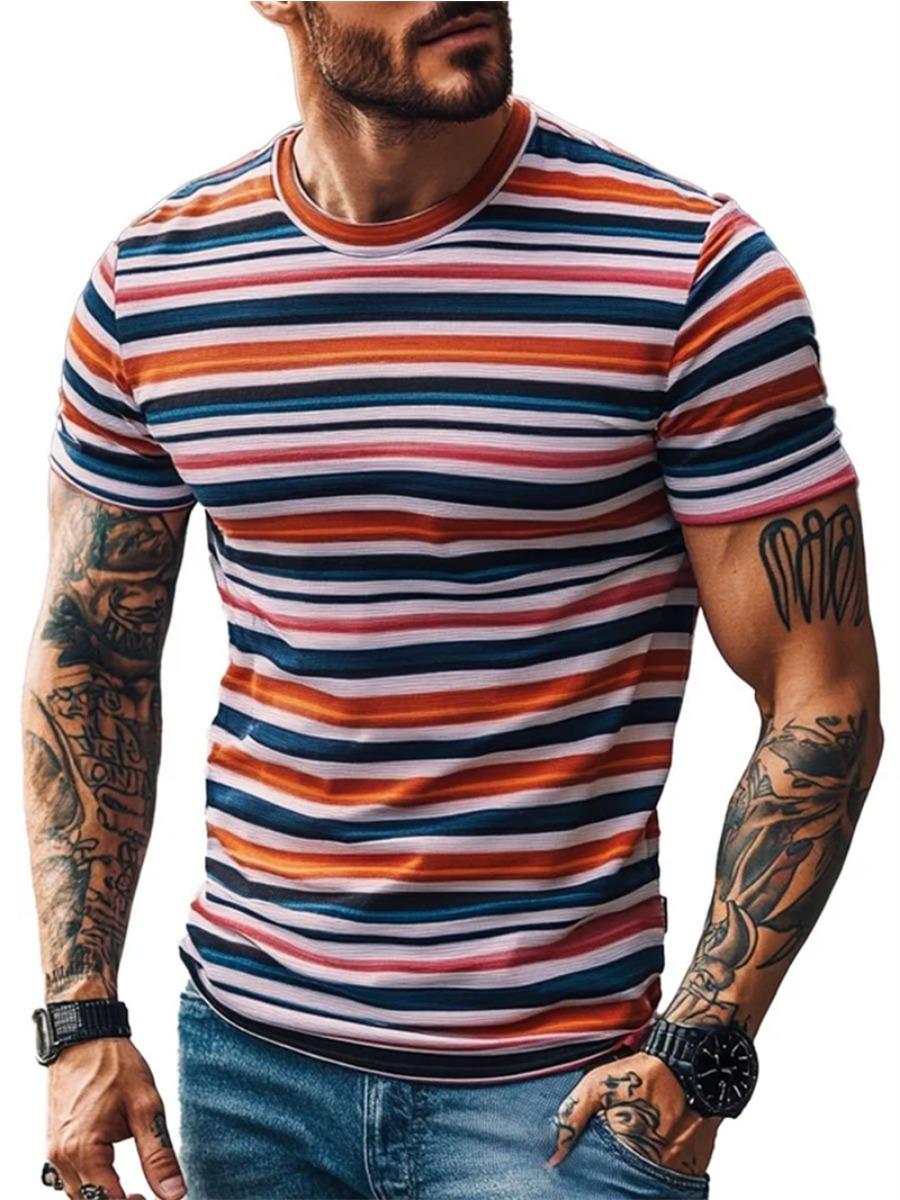 

Летняя мода Полосатые 3D-принтованные футболки для мужчин Летняя повседневная футболка с круглым вырезом и коротким рукавом Свободные быстросохнущие дышащие футболки Топы 6XL