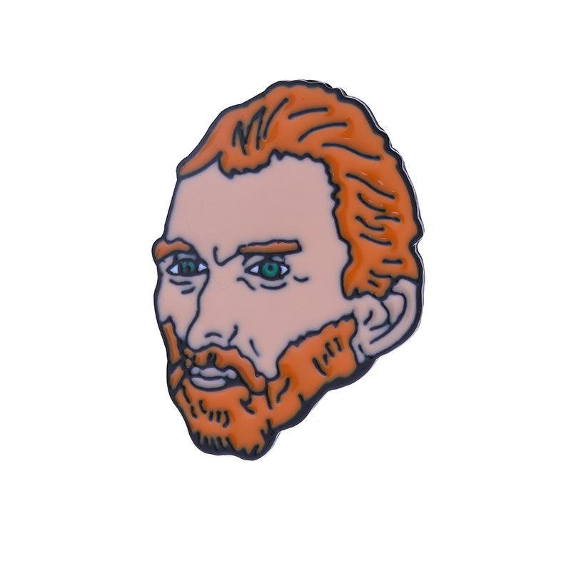 European and American Van Gogh Drip Oil Alloy Head Brooch