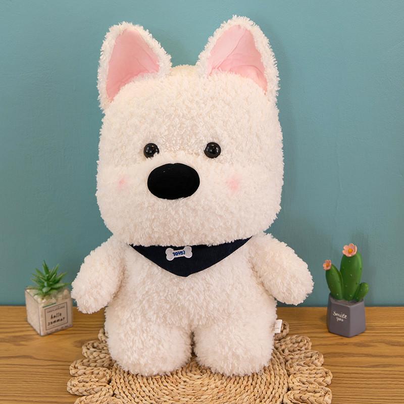 Adorable Scarf White Dog Plush Toy Soft Stuffed Animal For Gifts And Events