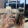 300/500/700ML Large Glass Water Bottle With Straw 2 Lids Clear Kawaii Drinking Bottle Leakproof Cup For Woman Girl CUP