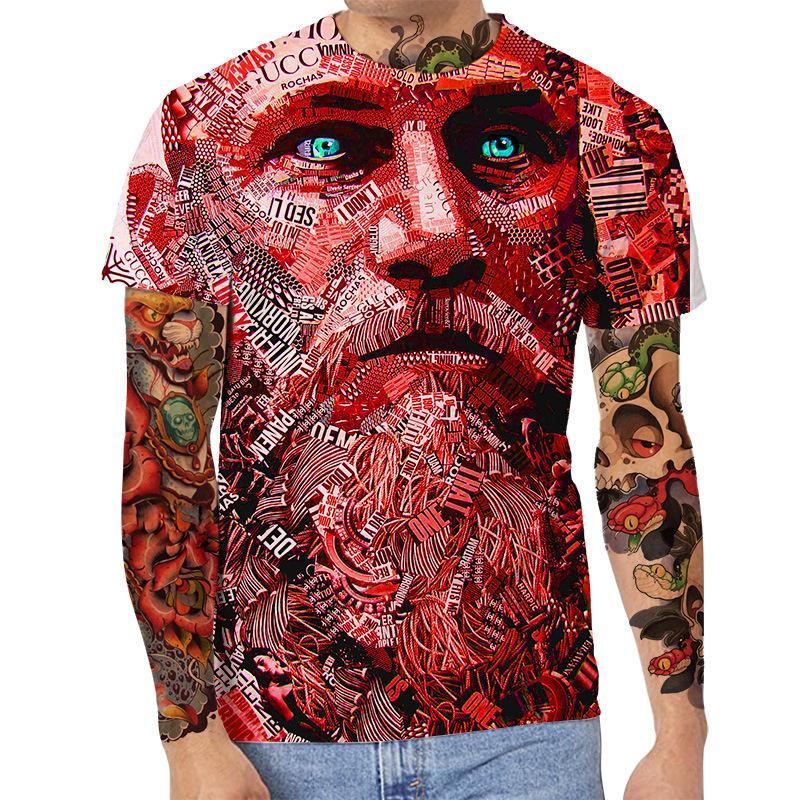 Summer Round Neck 3D Art Print Top Fashionable Casual Short Sleeved Men's T-shirts