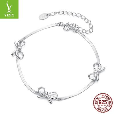 S925 Sterling Silver Bow Bracelet, Simple Romantic Fairy Style Sterling Silver Bracelet Jewelry