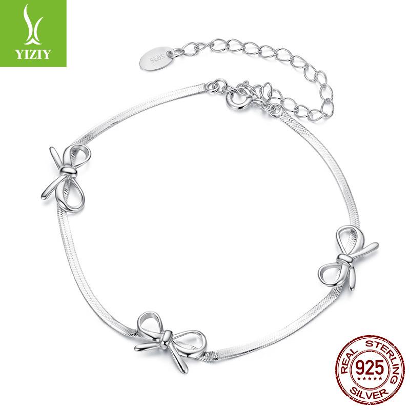 S925 Sterling Silver Bow Bracelet, Simple Romantic Fairy Style Sterling Silver Bracelet Jewelry