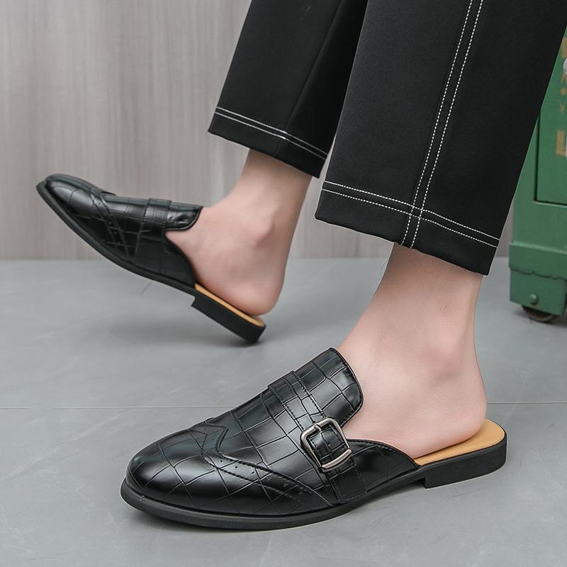 Fashion Casual Men's Half Slippers Classic British Style Design Leisure Party Outdoor Fashion Street Plus Size Summer Flat Leather Shoes