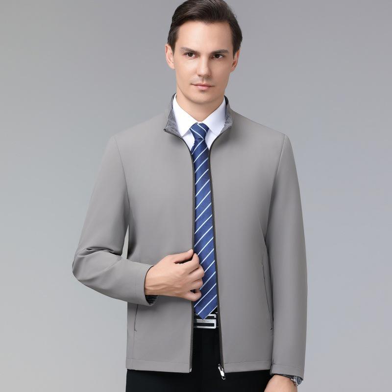 Men's Double-Sided Stand-Collar Jacket - Spring & Autumn Business Casual Coat for Middle-Aged Dads