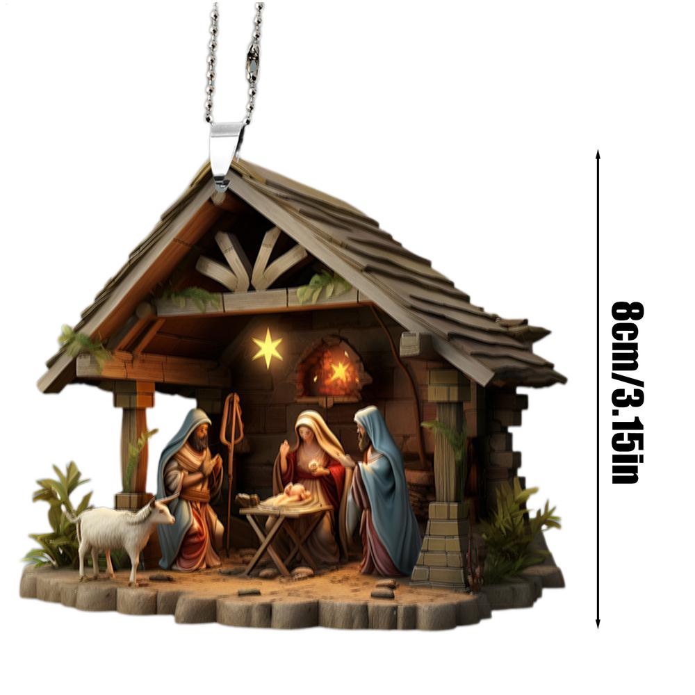 Christmas Tree 2D Acrylic Jesus Pendant Ornament Family Prayer Scene Pendant Car Hanging Decoration Party Home Decorations