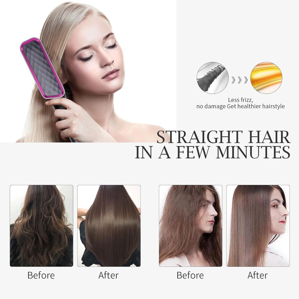Ionic Hair Straightening Brush,2-in-1 Ionic Straightening Brush with Anti-Scald Function,LED Indicator,Portable Straightening Comb for Home,Travel
