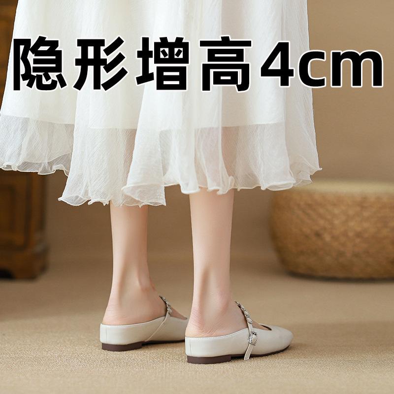 Baotou Half Slippers Women's Summer Outer Wear 2025 New High-end Silver Single Shoes Inner Height Increase Lazy One Pedal Sandals