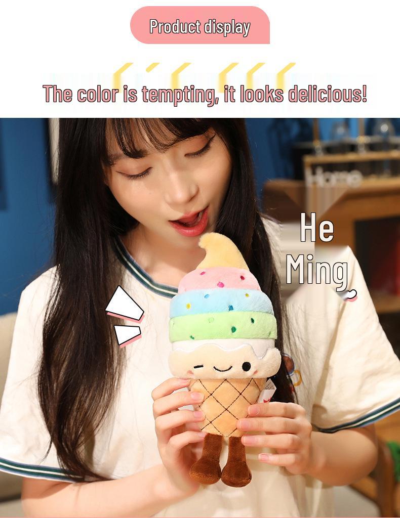 Rainbow Ice Cream Plush Pillow Toy for Kids - Cute Cone Doll for Comfort and Birthday Gifts