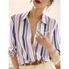 Women'S Casual Striped Shirt, Button-Up Design, Made Of, Suitable for Spring, Summer, And Autumn Casual Or Formal Wear