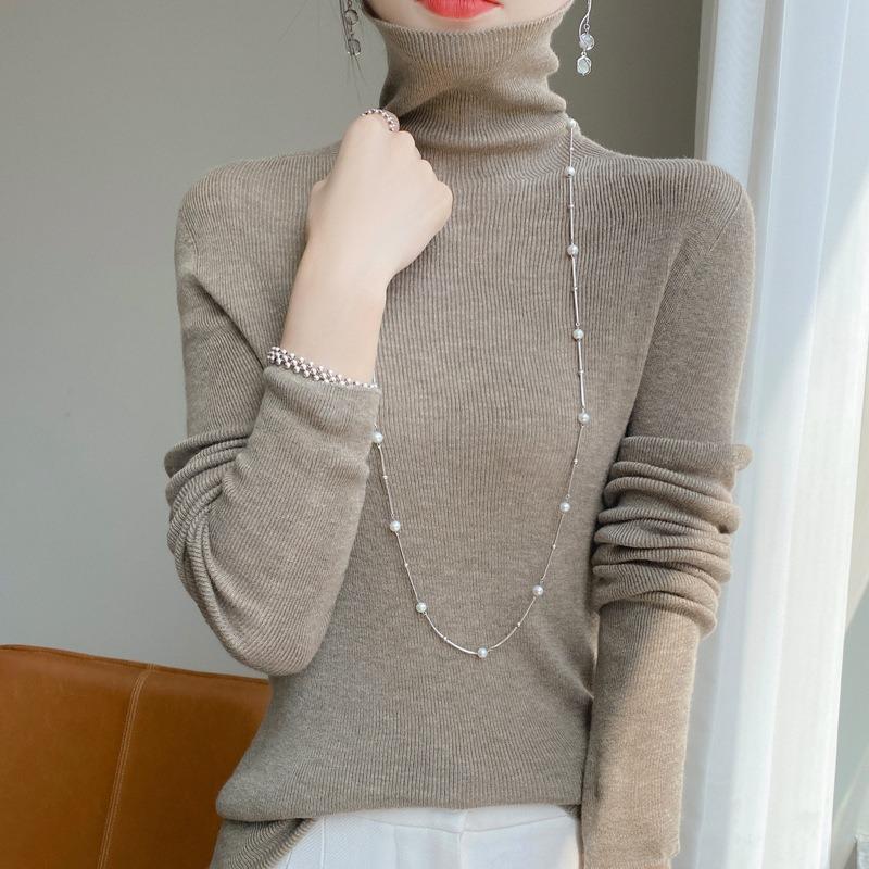 Pulover de damă de toamnă și iarnă Pulover cu guler stivuit pentru femei de culoare uni Parte de jos îngroșată Partea de sus de marime mare Tricotaj pentru damă interioare elastică